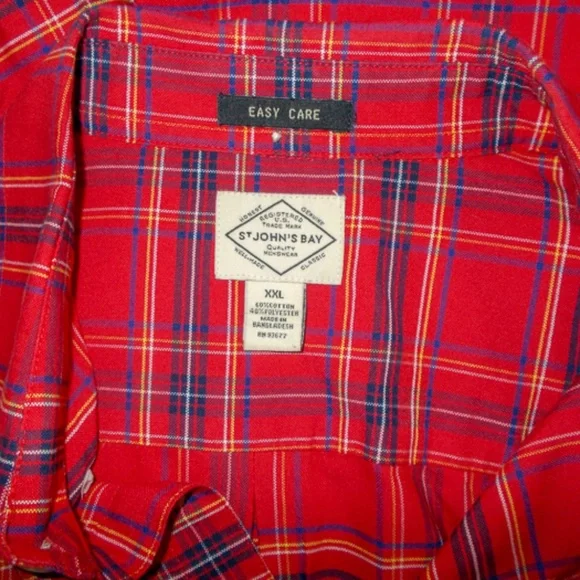 Saint Johns Bay Easy Care Men's Red Plaid Long Sleeve Button Down Shirt Size XXL - Picture 8 of 8